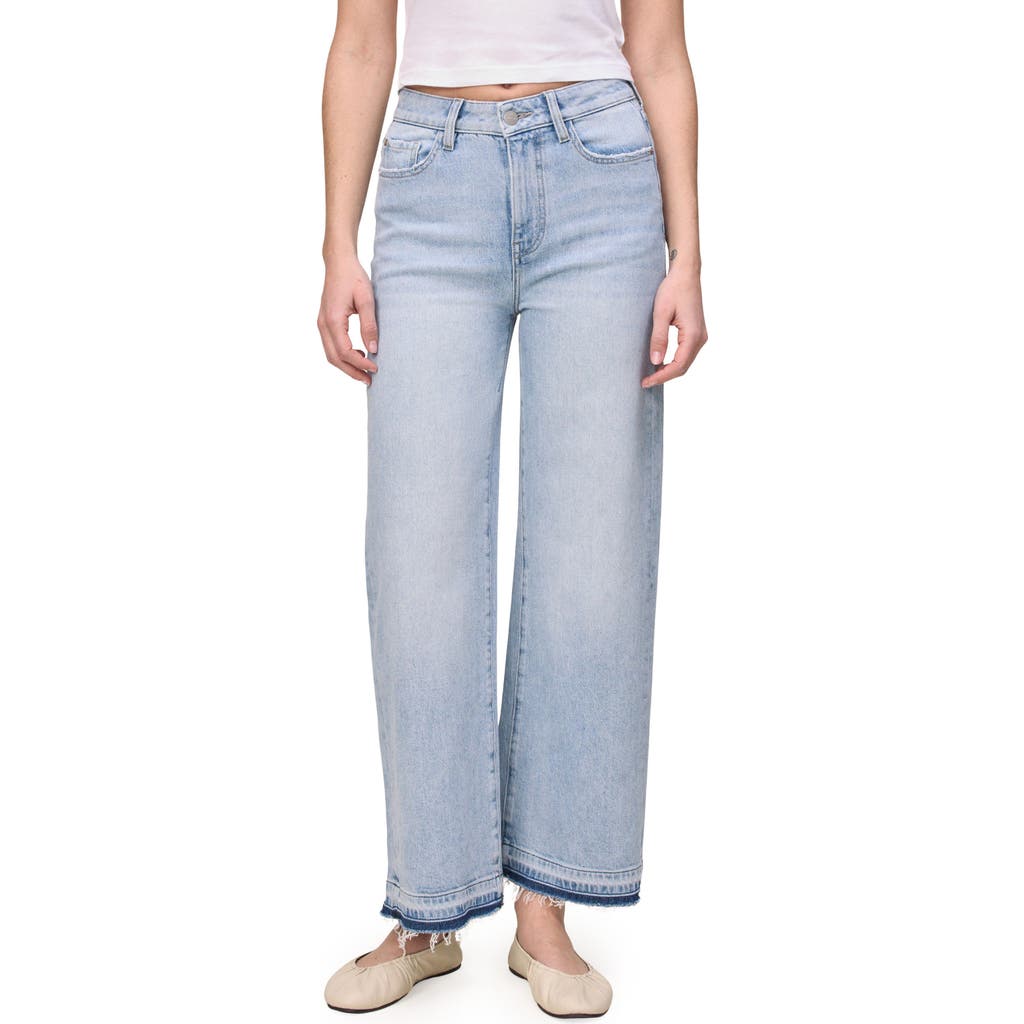 Warp & Weft Warp+weft Icn Release Hem High Waist Ankle Wide Leg Jeans In Blue