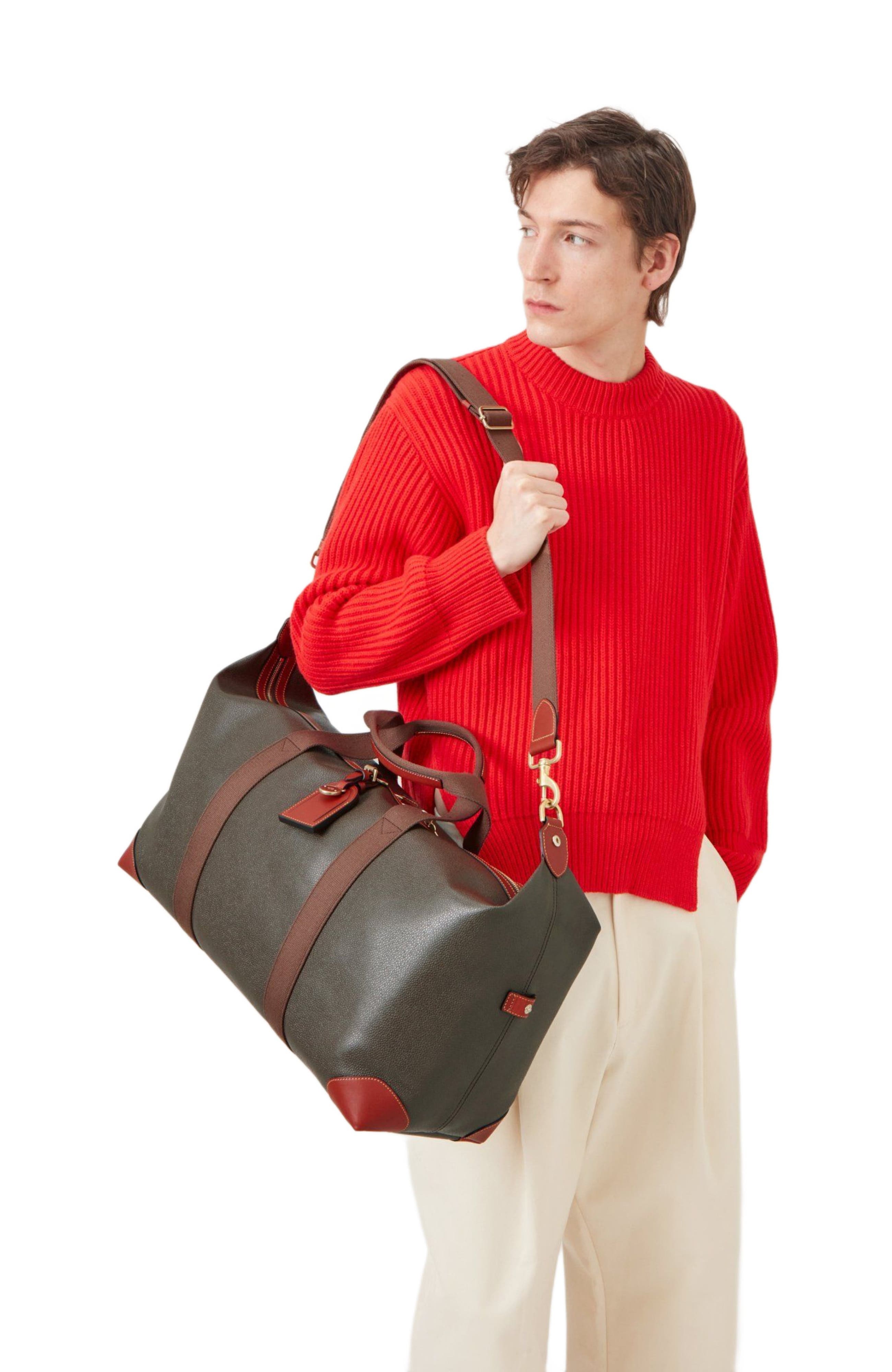 Medium Clipper Leather Duffel, Alternate, color, Mole-Cognac