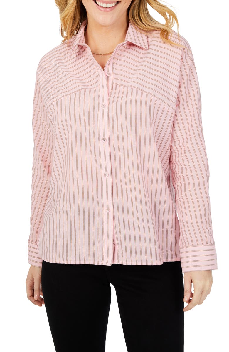 Foxcroft Natalie Glitzy Stripe Cotton Blend Button-Up Shirt, Alternate, color, Pink Whisp