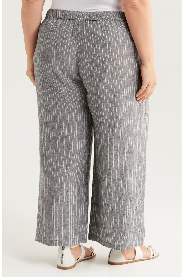 Stripe Organic Linen Crop Wide Leg Pants, Alternate, color, BLACK/ WHITE