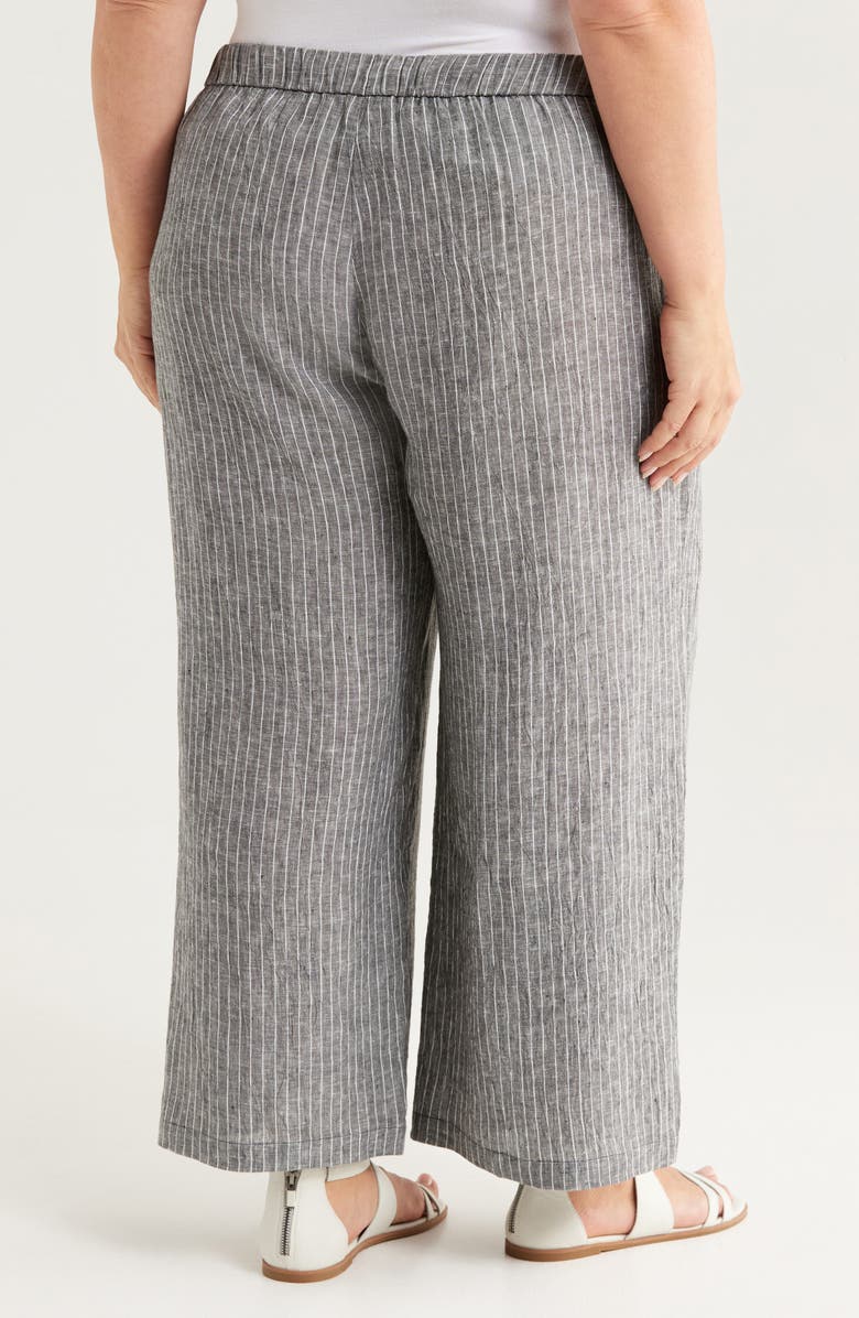 Eileen Fisher Stripe Organic Linen Crop Wide Leg Pants, Alternate, color, Black/ White