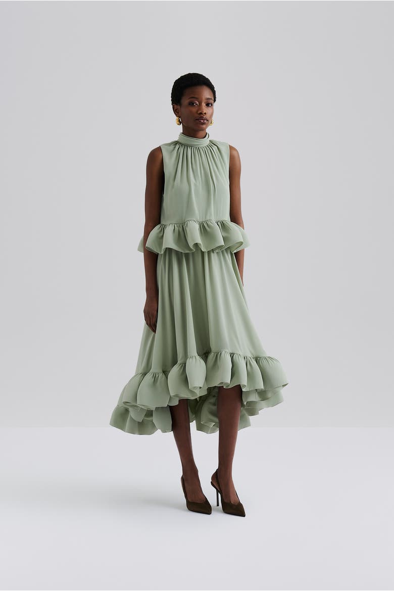 Adriana Frilled Hem Midi Skirt, Alternate, color, Sage