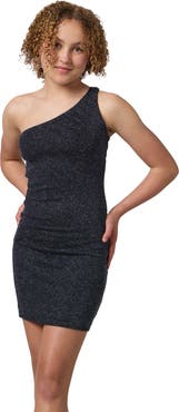 Un Deux Trois One Shoulder Mini Glitter Dress
