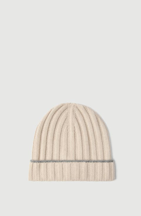 Cashmere rib knit beanie