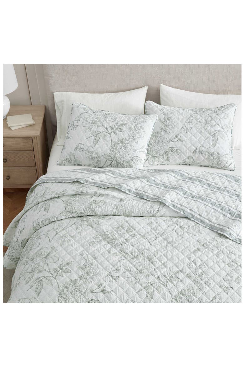Vine Floral Reversible Cotton Percale Quilt Set, Alternate, color, LIGHT SAGE