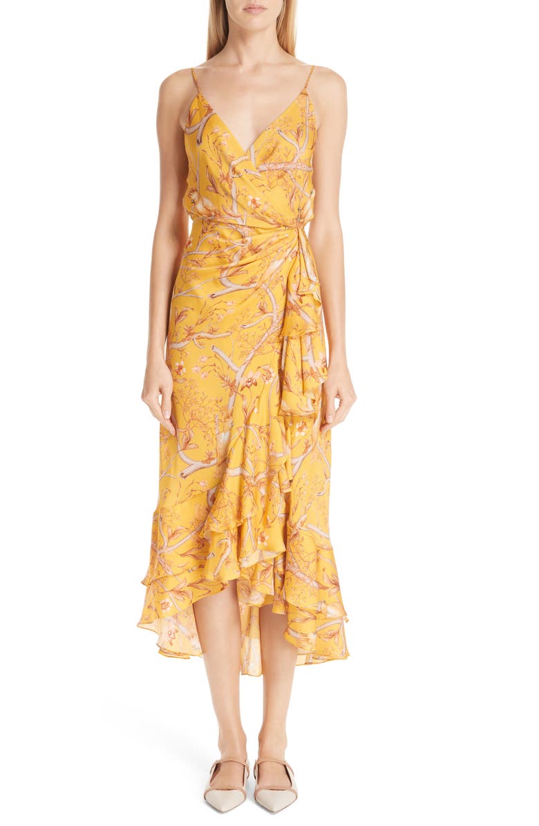 Johanna Ortiz Daffodil Print Silk Midi Dress, Main, color,