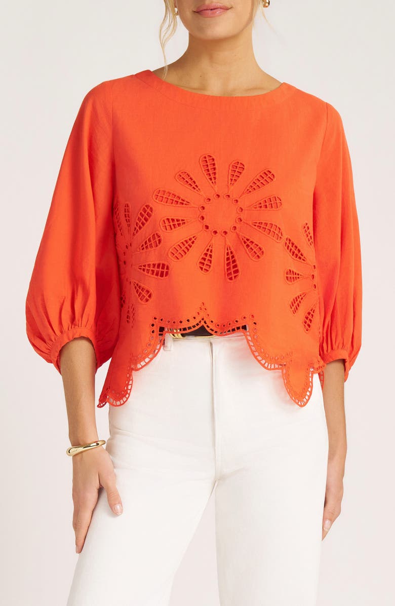 matty m. Indie Eyelet Bubble Sleeve Top, Main, color, 