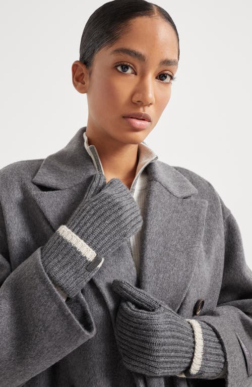 Brunello Cucinelli Knit Mittens With Monili In Lead