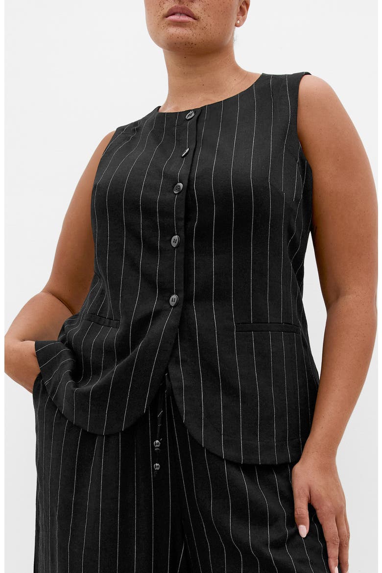 Kelly Pinstripe Longline Vest, Main, color, BLACK PINSTRIPE