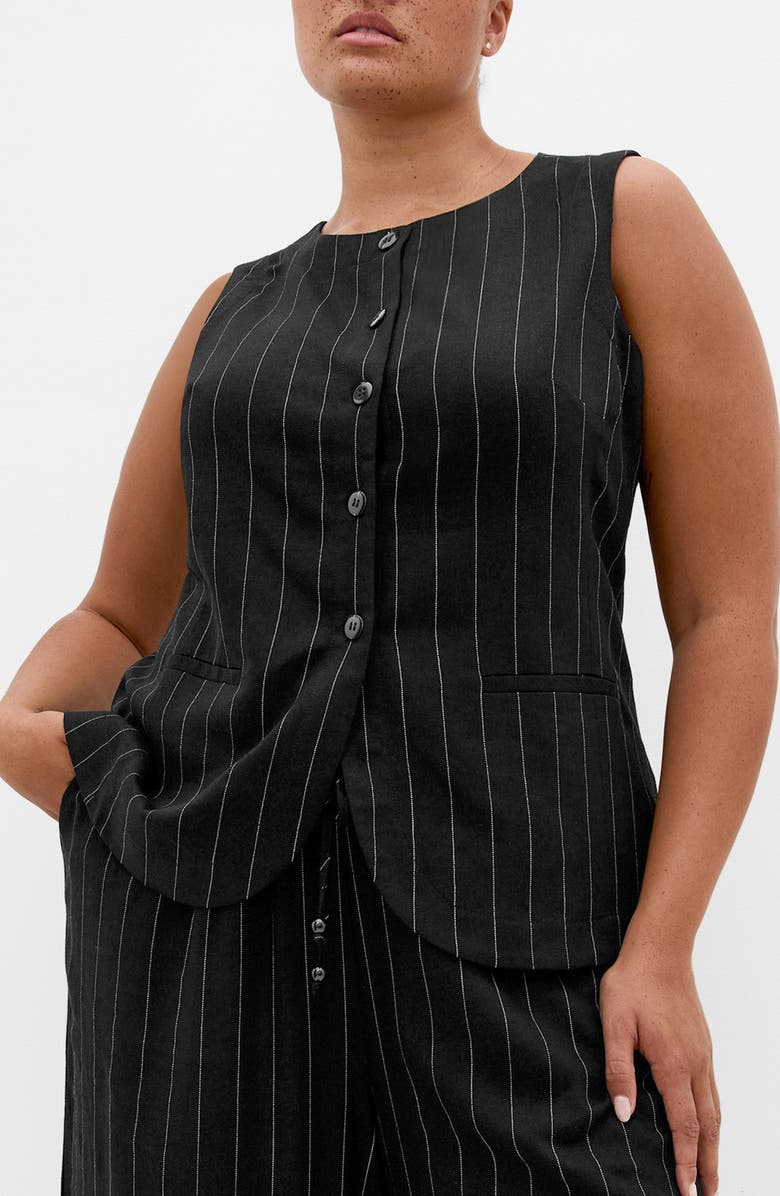 City Chic Kelly Pinstripe Longline Vest, Main, color, Black Pinstripe