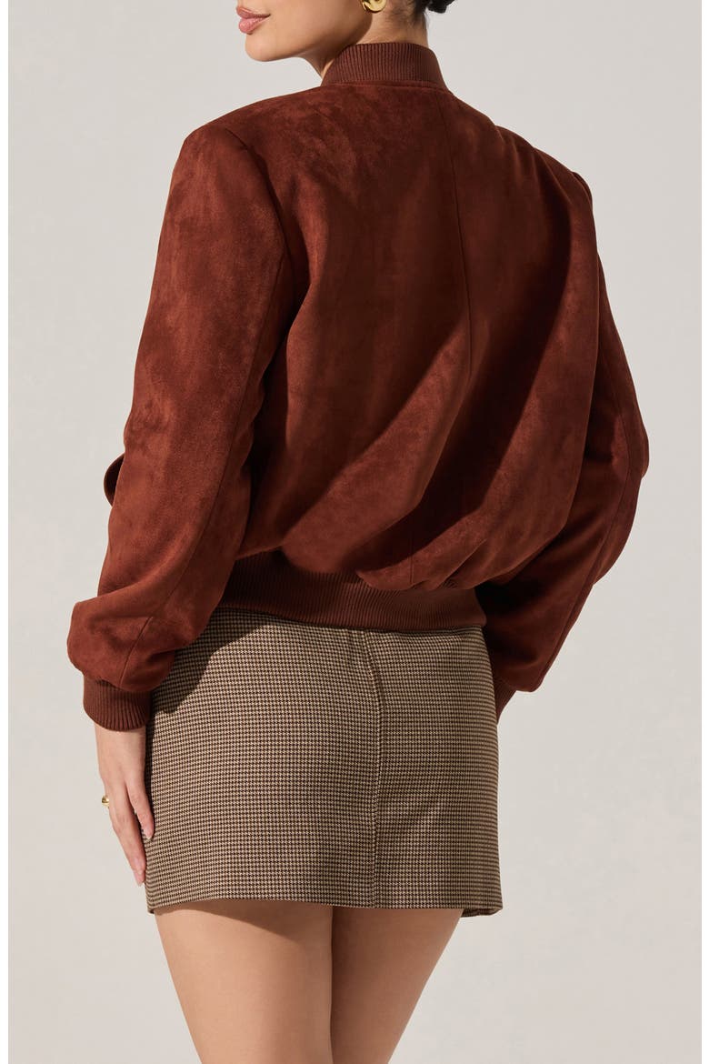 Olenna Faux Suede Bomber Jacket, Alternate, color, RUST BROWN