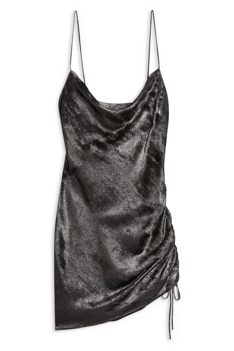 Metallic Ruched Mini Slipdress, Alternate, color, GUNMETAL