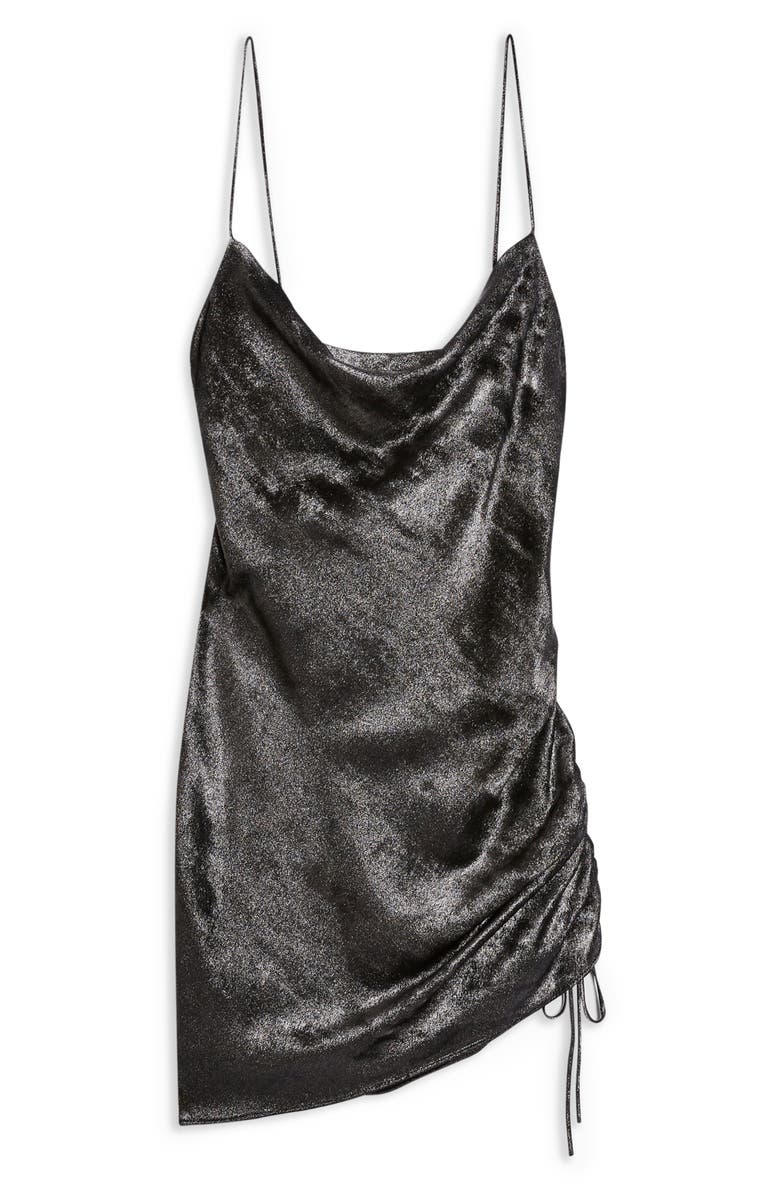 Topshop Metallic Ruched Mini Slipdress, Alternate, color, 
