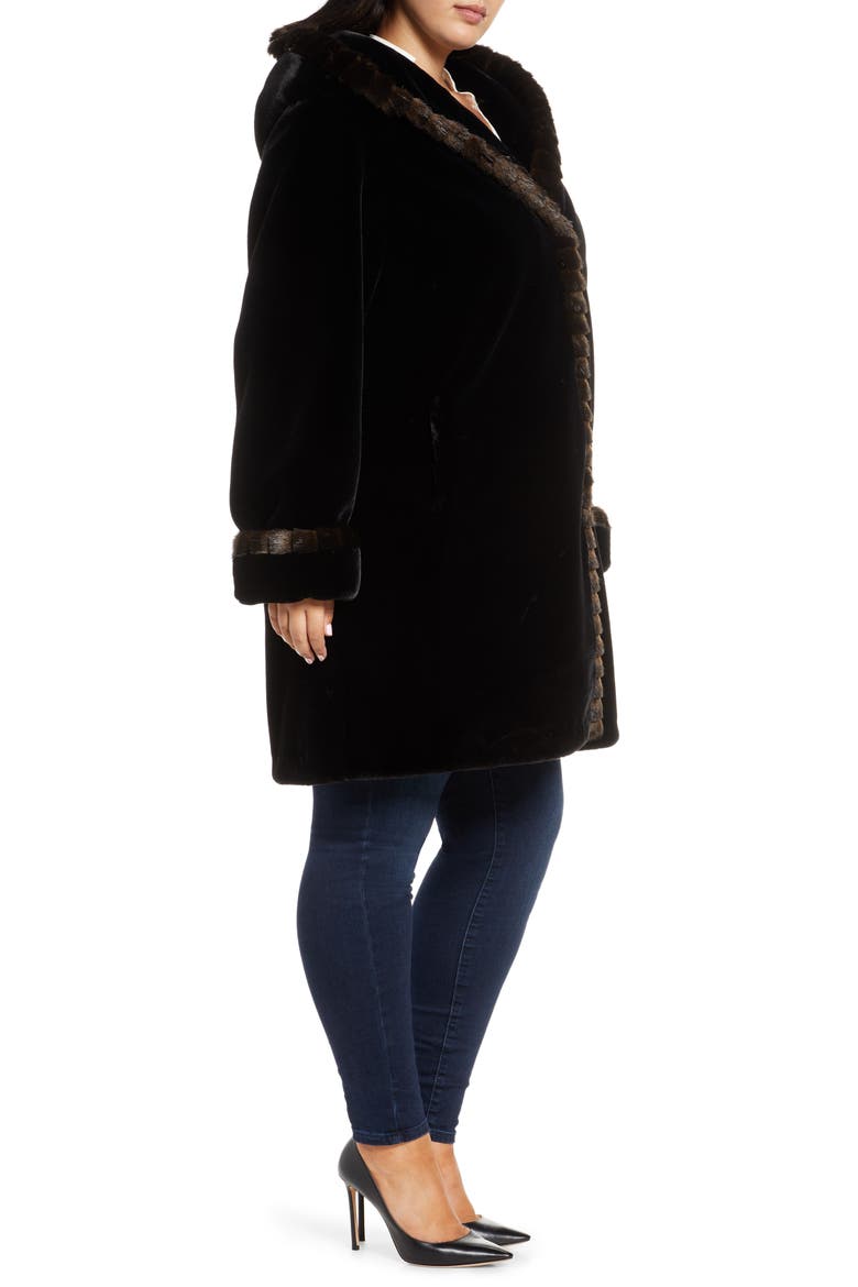Faux Fur Swing Coat, Alternate, color, BLACK