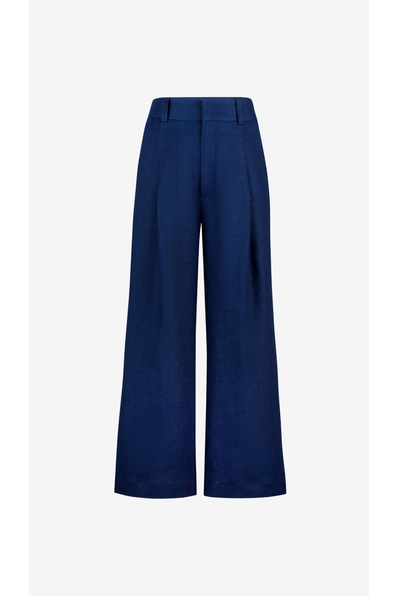 Linen Cropped Pleated Trouser, Alternate, color, Navy Linen