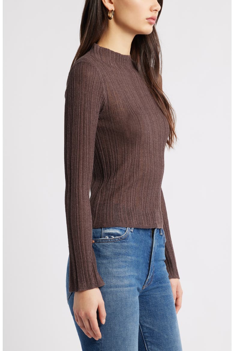 Open Stitch Linen Blend Mock Neck Sweater, Alternate, color, BROWN SEAL
