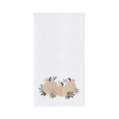 White Pumpkin Trio Embroidered 100% Cotton Flour Sack Dishtowel