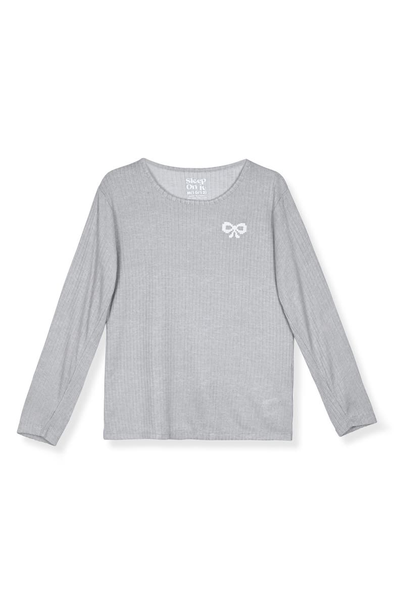 SLEEP ON IT Kids' Whisper Two-Piece Hacci Knit Pajamas & Scrunchie Set, Alternate, color, Gray