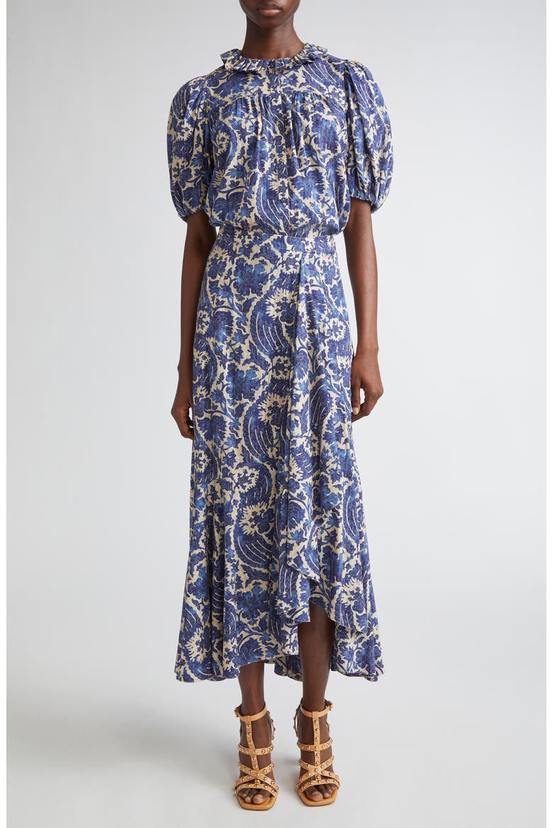 Amari Floral Cotton Button-Up Shirt, Alternate, color, OCEAN