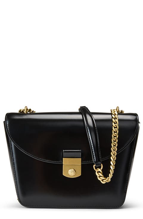Double Link Flap Convertible Leather Shoulder Bag