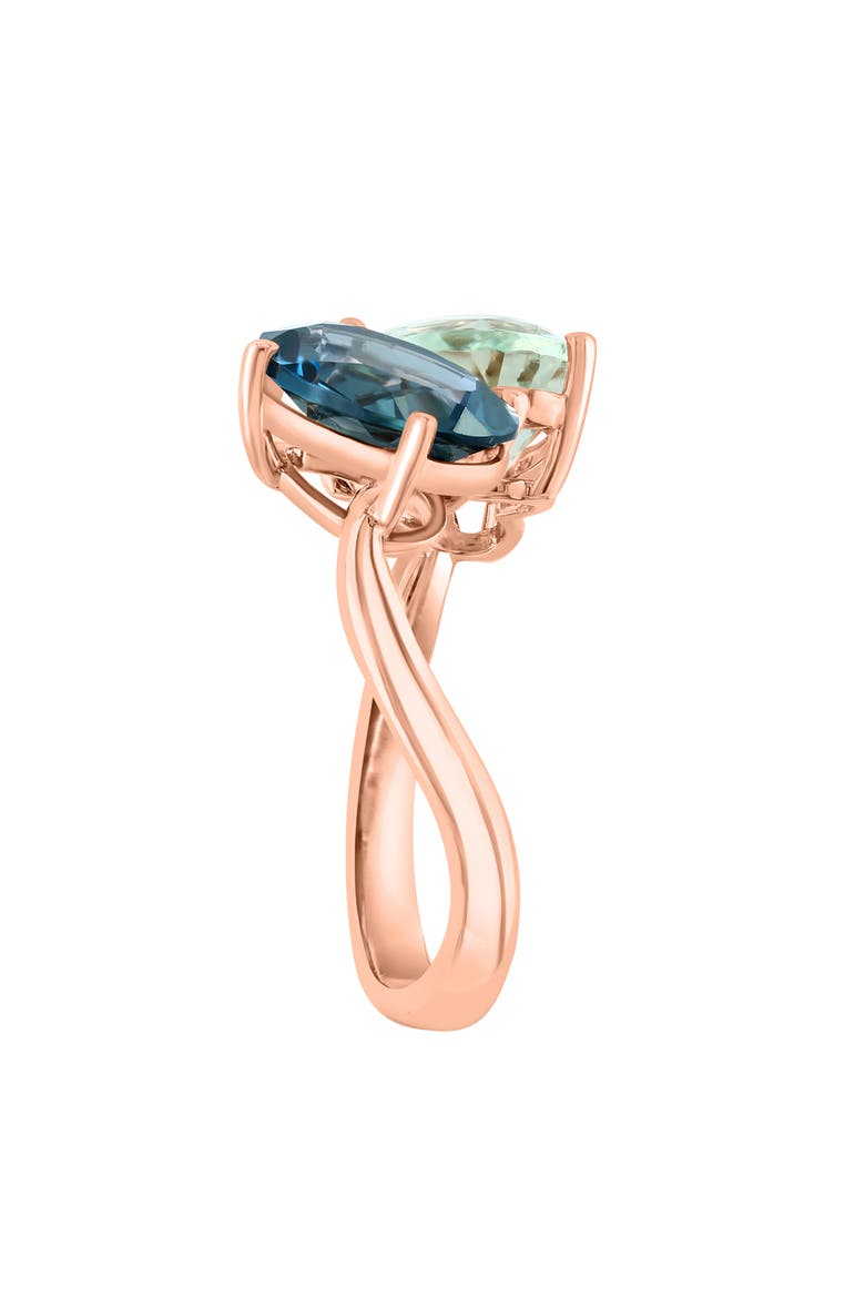 14K Rose Gold Green Quartz & London Blue Topaz Ring, Alternate, color, ROSE GOLD MULTI