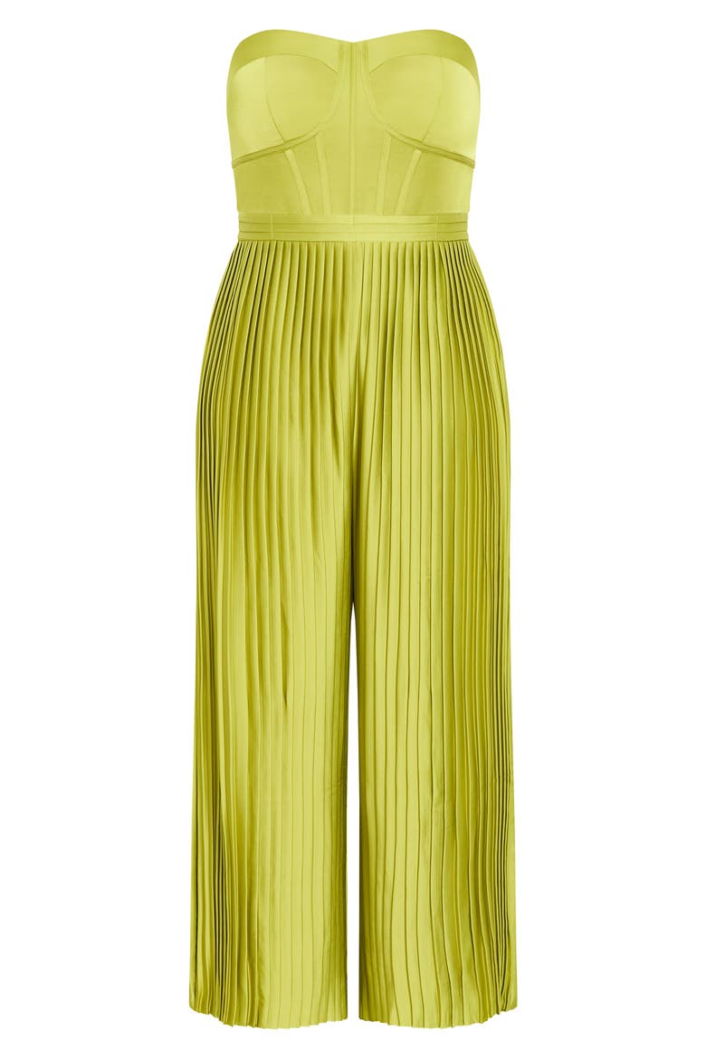 Pleated Satin Jumpsuit, Alternate, color, CHARTREUSE