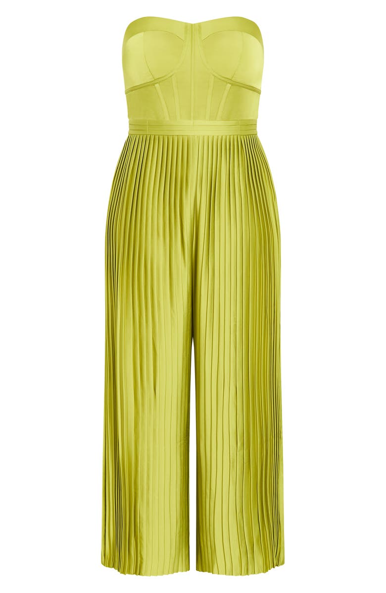 City Chic Pleated Satin Jumpsuit, Alternate, color, Chartreuse