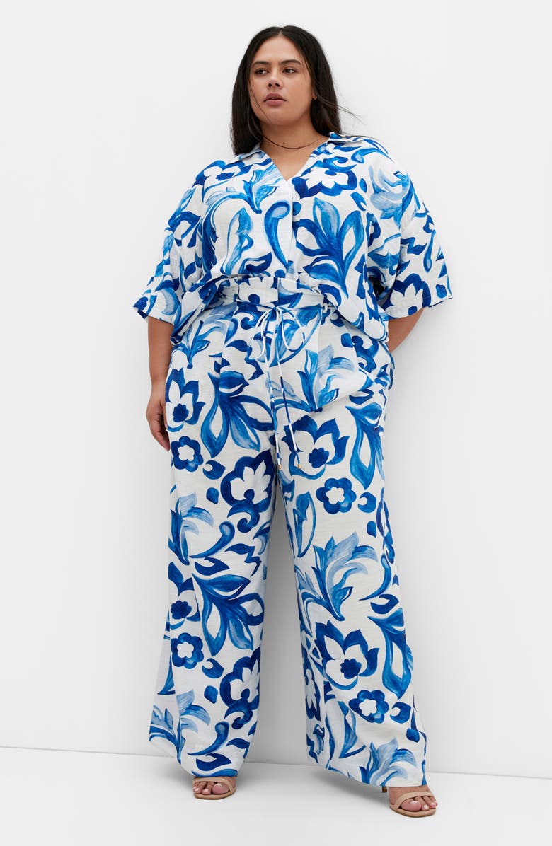 City Chic Resort Print Paperbag Waist Wide Leg Pants, Alternate, color, 