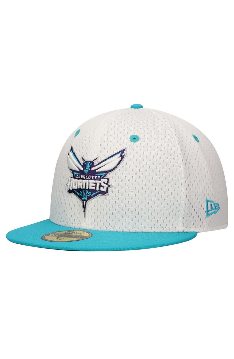 New Era Men's New Era White/Teal Charlotte Hornets Throwback 2Tone 59FIFTY Fitted Hat, Alternate, color, 