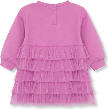 Ruffle Long Sleeve Cotton Blend Sweatshirt Dress
