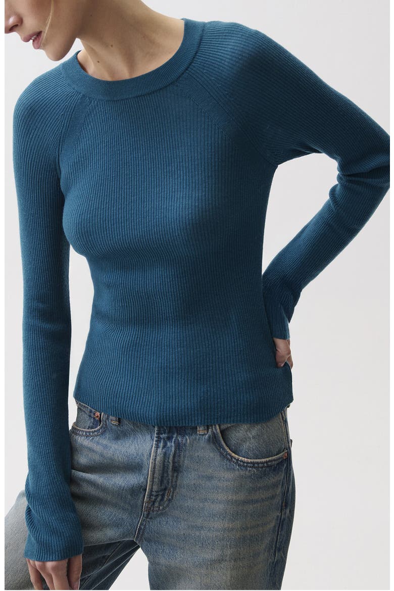 Juno Rib Long Sleeve Merino Wool Blend Top, Alternate, color, DEEP TEAL