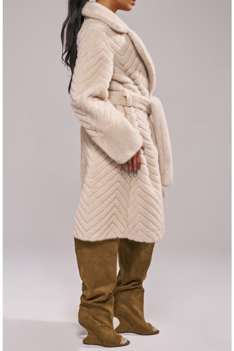 Veronica Chevron Faux Fur Jacket, Alternate, color, CREAM