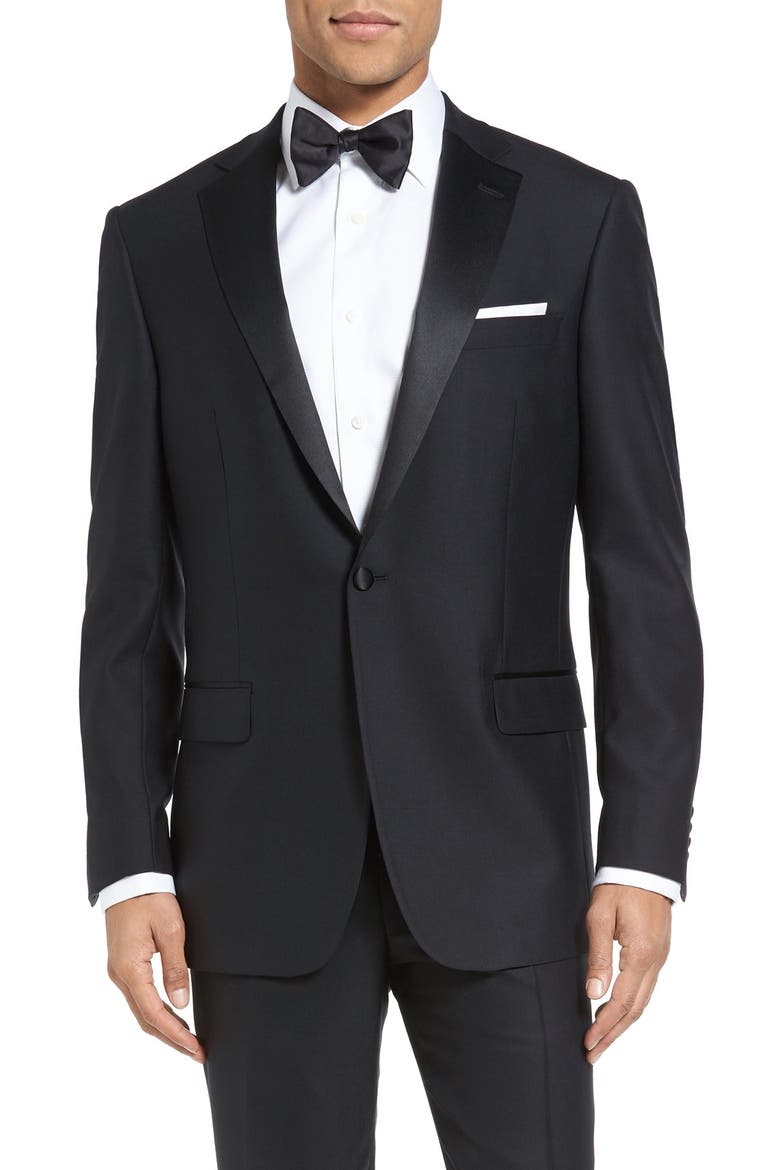 New York Classic Fit Black Wool Tuxedo, Alternate, color, BLACK