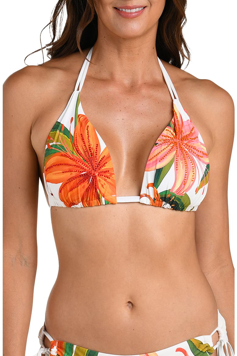 Jungle Blossoms Halter Bikini Top, Main, color, IVORY MULTI