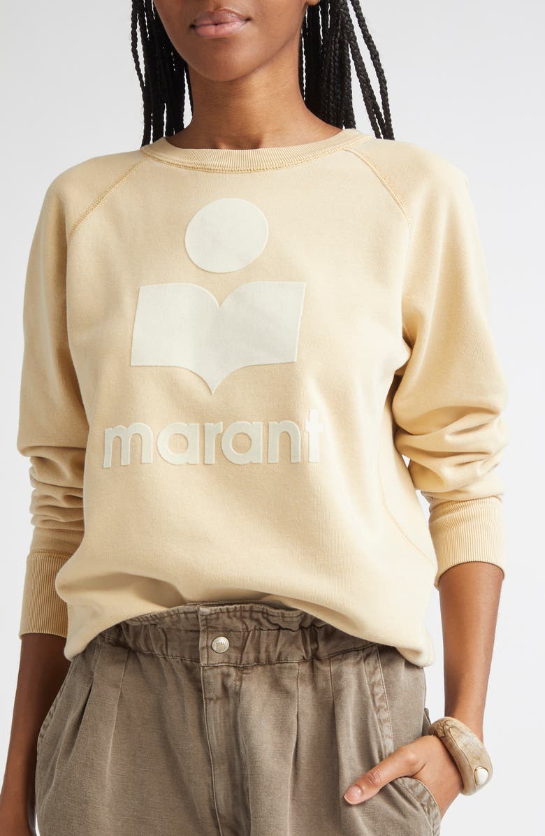 Isabel Marant Étoile Millyny Flocked Logo Fleece Sweatshirt, Alternate, color, Light Ochre
