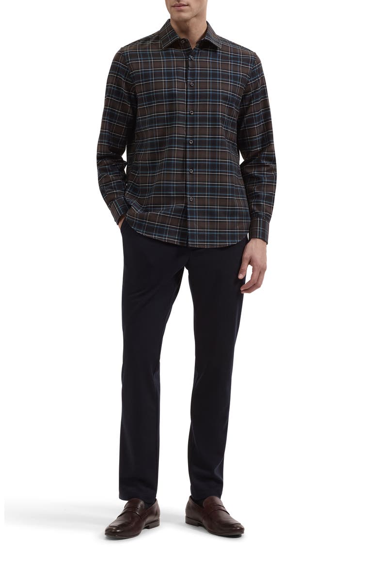 Julian Shaped Cotton and Cashmere Shirt, Alternate, color, CHOCOLATE