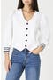 V-Neck Stripe Cuffs Long Sleeve Button-Up Top