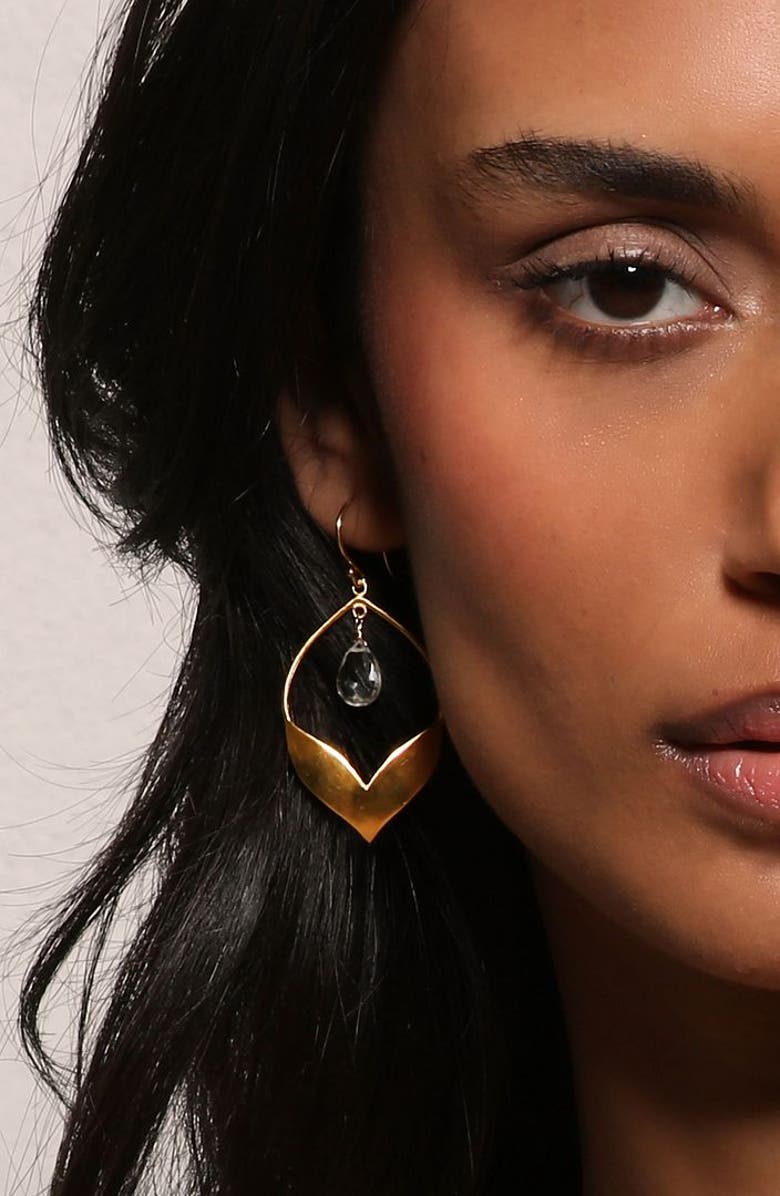 Satya Jewelry Transformed by Compassion Lotus Blue Topaz Earrings, Alternate, color, Gold