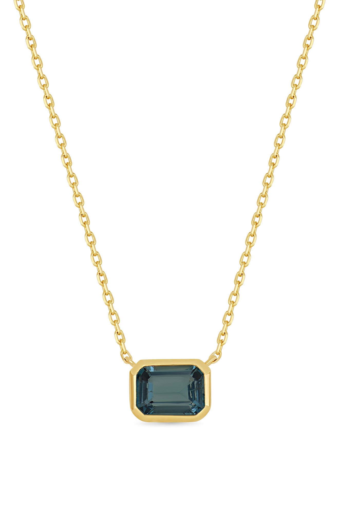 14K Yellow Gold London Blue Topaz Pendant Necklace