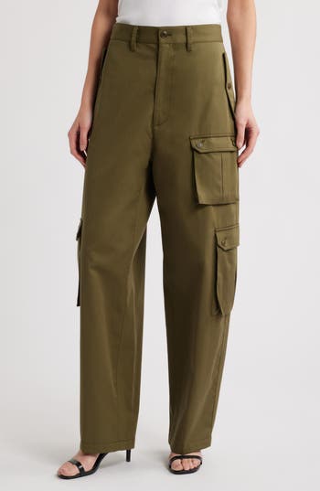 Frame Womens Bluffs The Bubble Cargo Multi-pockets Wide-leg Mid-rise Cotton Trousers In Green
