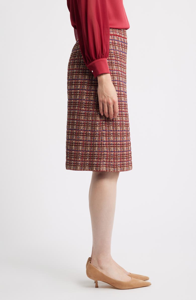 Misook Plaid Knit Pencil Skirt, Alternate, color, Scarlet Red/Truffle/Snd/Lazuli