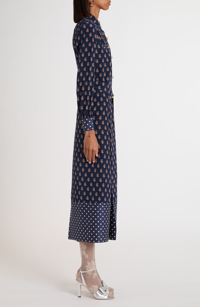 Valentino Garavani Paisley Print Long Sleeve Crêpe de Chine Shirtdress, Alternate, color, Indigo