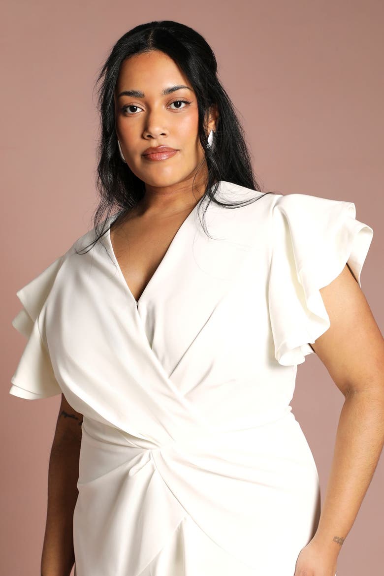 Plus Wrap Midi Dress, Alternate, color, Ivory