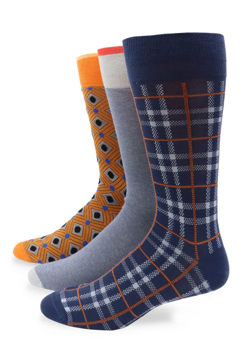 3-Pack Assorted Plaid Cotton Blend Dress Socks, Main, color, LIGHT BLUE