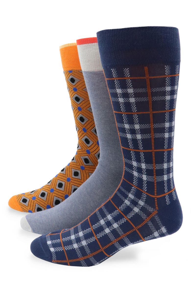 Lorenzo Uomo 3-Pack Assorted Plaid Cotton Blend Dress Socks, Main, color, Light Blue