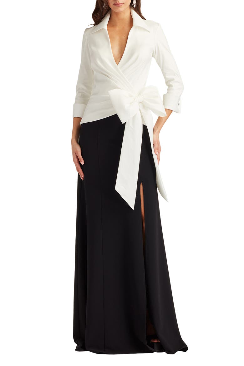 Oversize Bow Sheath Gown, Main, color, WHITE/BLACK