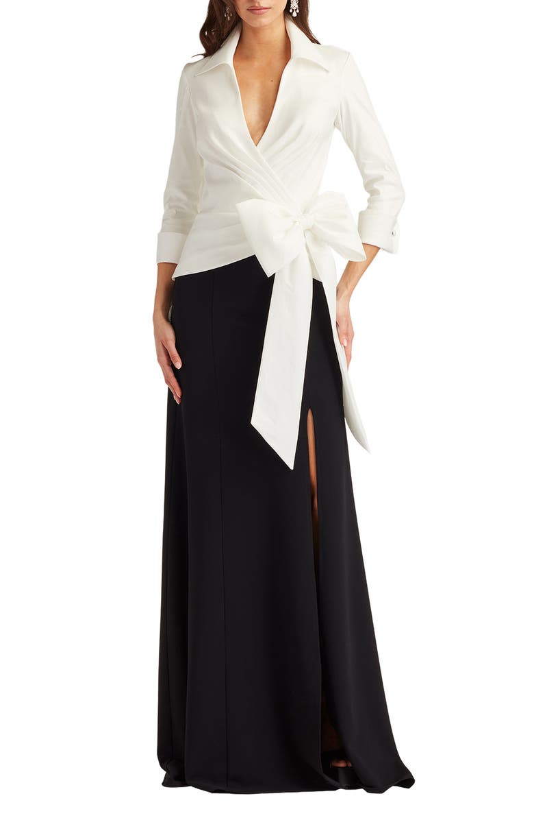 Tadashi Shoji Oversize Bow Sheath Gown, Main, color, White/Black