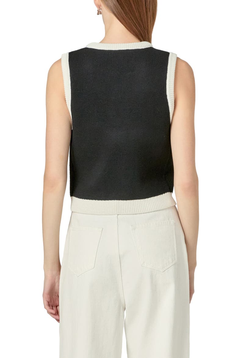 Contrast Trim Crop Vest, Alternate, color, BLACK/ WHITE