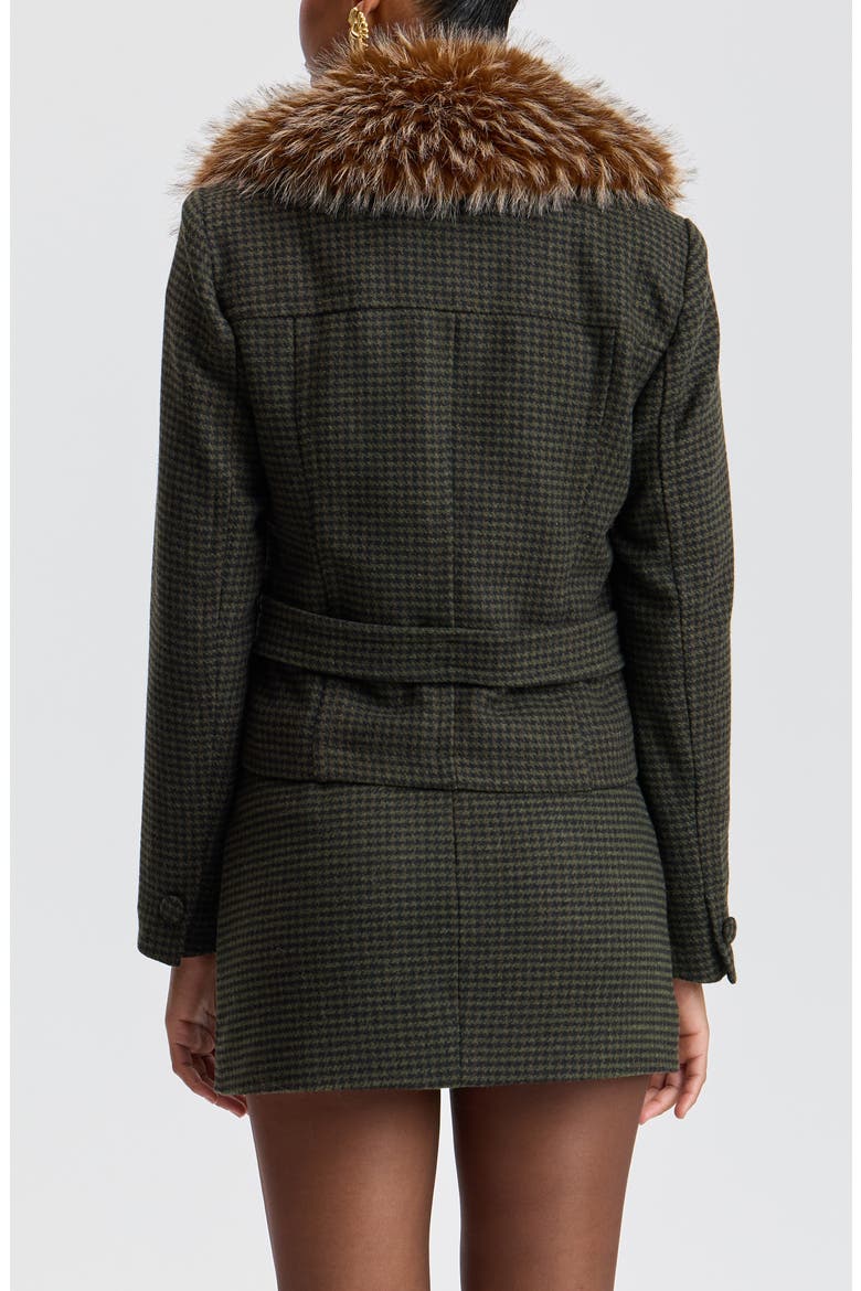 Cropped Houndstooth Peacoat with Detachable Faux Fur Collar, Alternate, color, NAVY/GREEN HOUNDSTOOTH