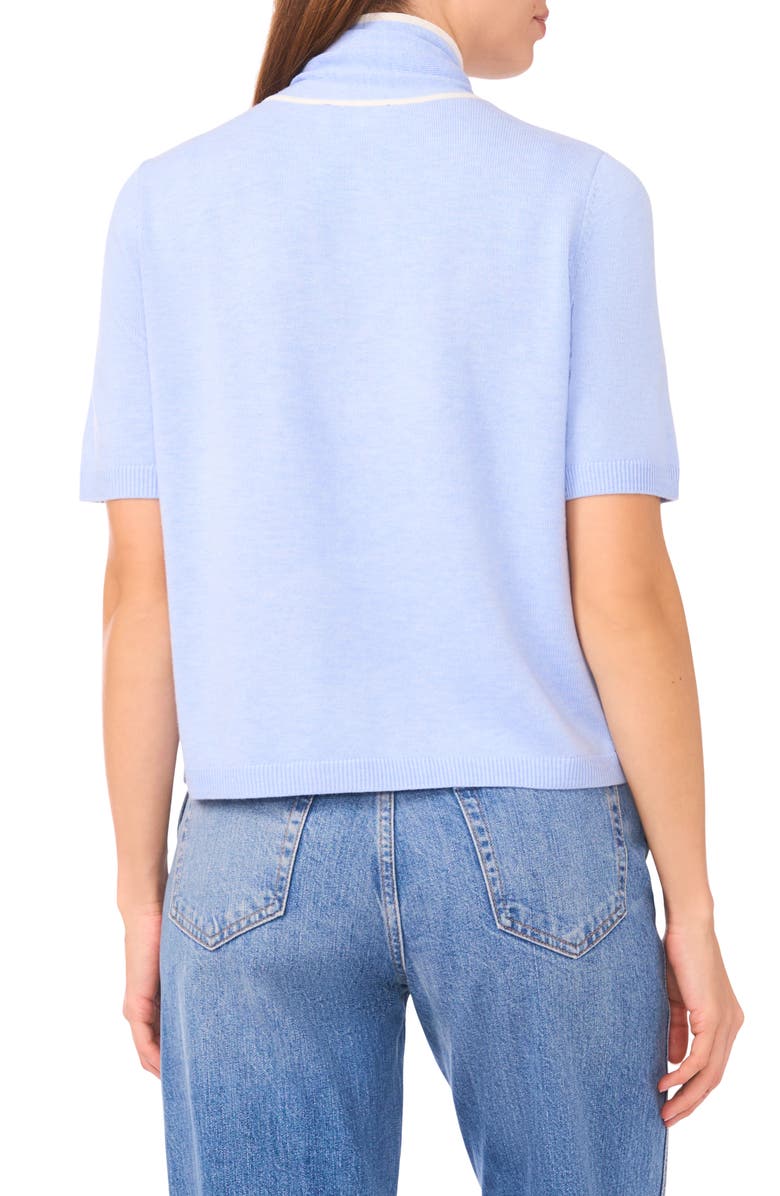 Halogen<sup>®</sup> Tipped Tie Neck Short Sleeve Sweater, Alternate, color, Sweet Blue/ Ivory